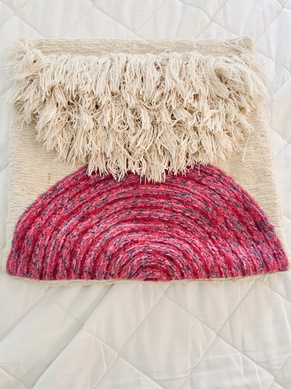 Anthropologie Pink And Cream Fringe & Textured Pink Accent Pillow